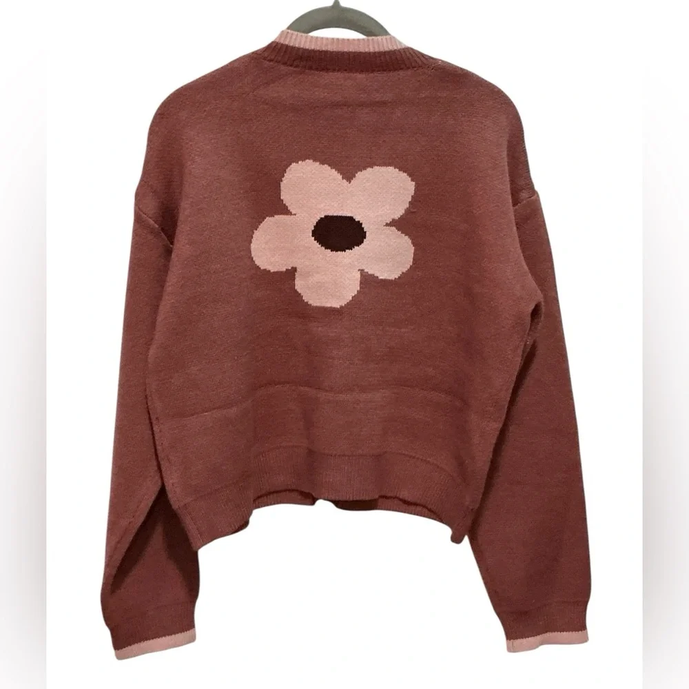 HEM & THREAD Flower Boxy Cardigan L 22” p2p Terra Rose $50 Retail NWT - Picture 11 of 13